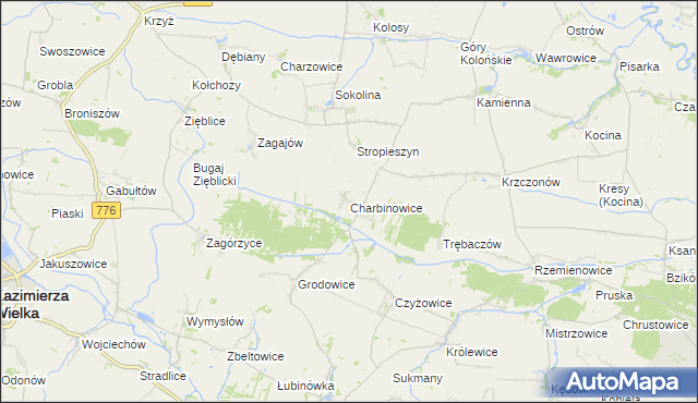 mapa Charbinowice, Charbinowice na mapie Targeo