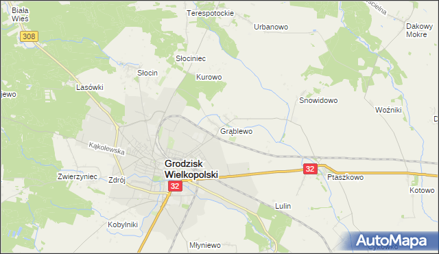 mapa Grąblewo gmina Grodzisk Wielkopolski, Grąblewo gmina Grodzisk Wielkopolski na mapie Targeo