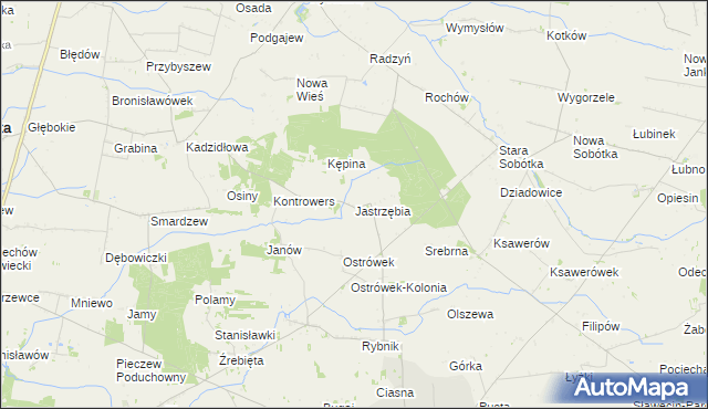 mapa Jastrzębia gmina Grabów, Jastrzębia gmina Grabów na mapie Targeo