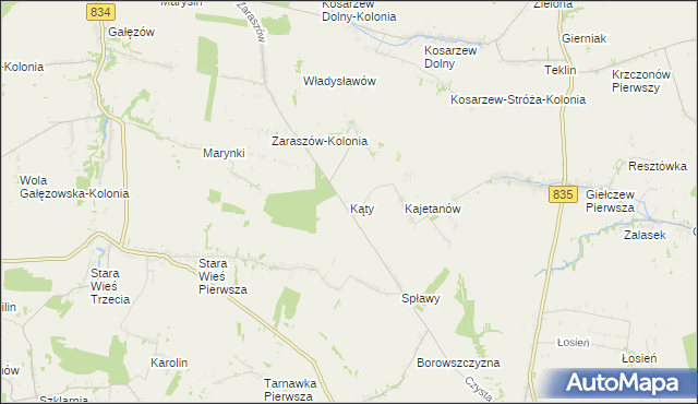 mapa Kąty gmina Bychawa, Kąty gmina Bychawa na mapie Targeo