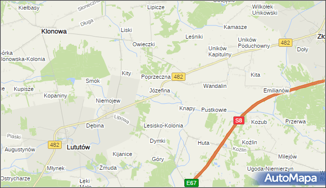 mapa Kluski gmina Lututów, Kluski gmina Lututów na mapie Targeo