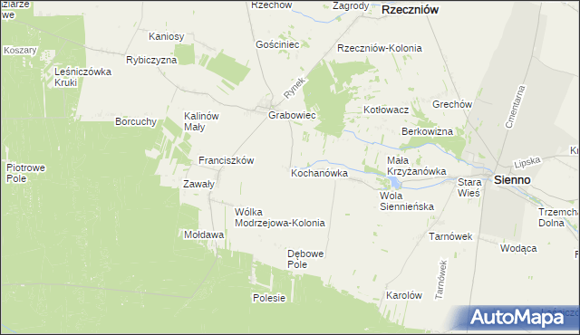 mapa Kochanówka gmina Sienno, Kochanówka gmina Sienno na mapie Targeo