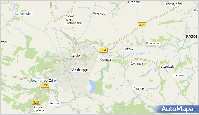 mapa Kopacz gmina Złotoryja, Kopacz gmina Złotoryja na mapie Targeo