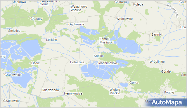 mapa Kopice gmina Milicz, Kopice gmina Milicz na mapie Targeo