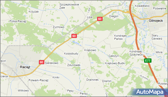 mapa Krajkowo gmina Raciąż, Krajkowo gmina Raciąż na mapie Targeo