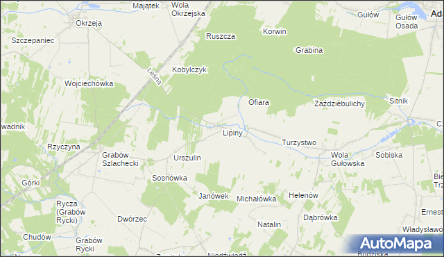 mapa Lipiny gmina Adamów, Lipiny gmina Adamów na mapie Targeo