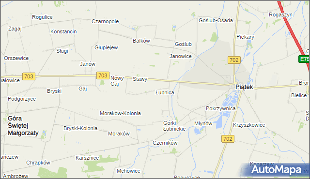 mapa Łubnica gmina Piątek, Łubnica gmina Piątek na mapie Targeo