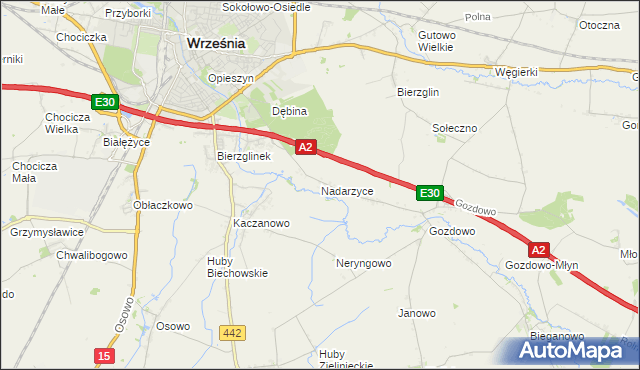 mapa Nadarzyce gmina Września, Nadarzyce gmina Września na mapie Targeo