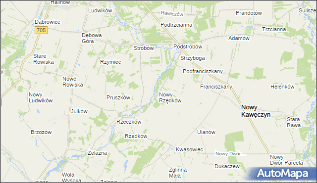 mapa Nowy Rzędków, Nowy Rzędków na mapie Targeo