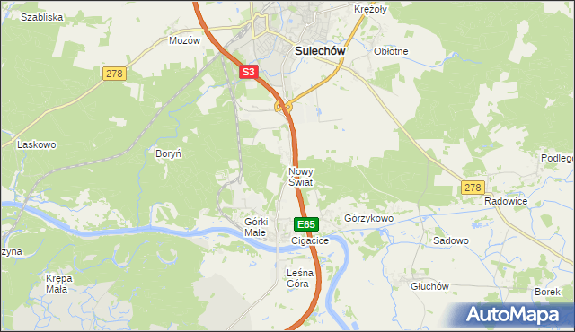 mapa Nowy Świat gmina Sulechów, Nowy Świat gmina Sulechów na mapie Targeo