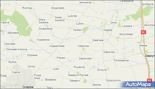mapa Odechów gmina Grabów, Odechów gmina Grabów na mapie Targeo