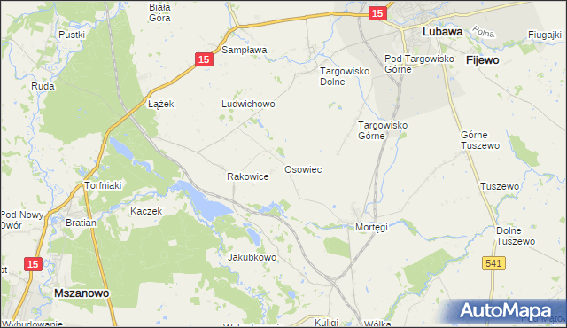 mapa Osowiec gmina Lubawa, Osowiec gmina Lubawa na mapie Targeo