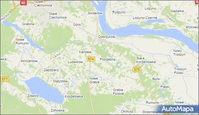 mapa Potrzebna, Potrzebna na mapie Targeo