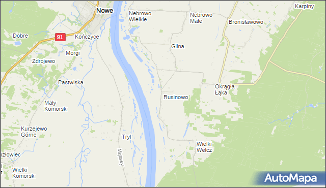 mapa Rusinowo gmina Sadlinki, Rusinowo gmina Sadlinki na mapie Targeo