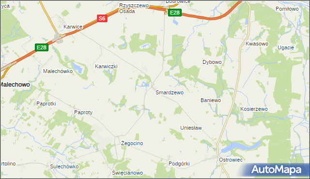 mapa Smardzewo gmina Sławno, Smardzewo gmina Sławno na mapie Targeo