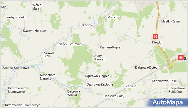 mapa Stary Kamień gmina Szepietowo, Stary Kamień gmina Szepietowo na mapie Targeo