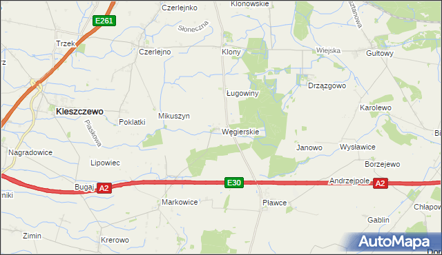 mapa Węgierskie gmina Kostrzyn, Węgierskie gmina Kostrzyn na mapie Targeo