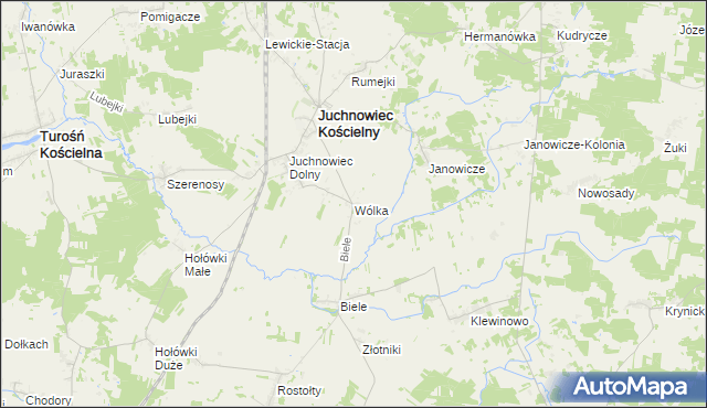 mapa Wólka gmina Juchnowiec Kościelny, Wólka gmina Juchnowiec Kościelny na mapie Targeo