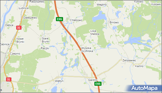 mapa Wysoka Gryfińska, Wysoka Gryfińska na mapie Targeo