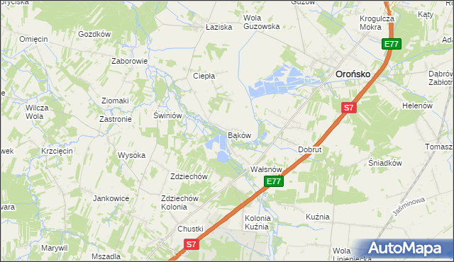 mapa Bąków gmina Orońsko, Bąków gmina Orońsko na mapie Targeo