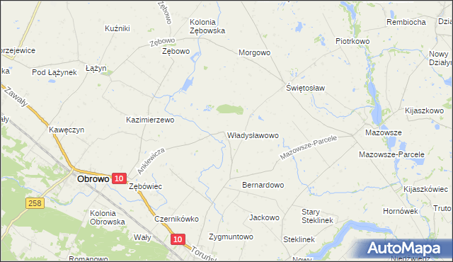 mapa Władysławowo gmina Obrowo, Władysławowo gmina Obrowo na mapie Targeo