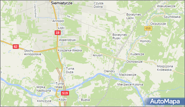 mapa Anusin gmina Siemiatycze, Anusin gmina Siemiatycze na mapie Targeo