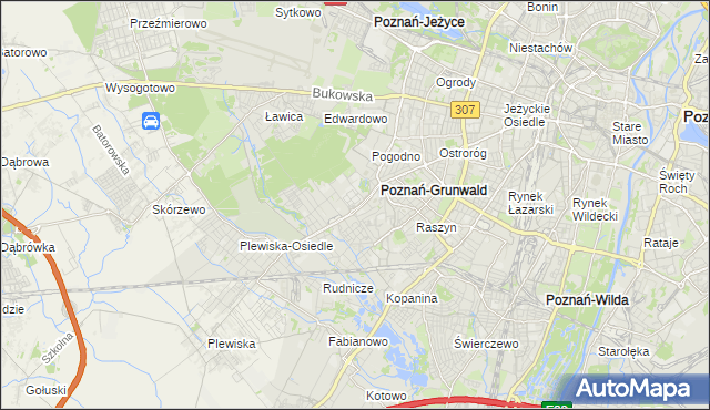 mapa Grunwald gmina Poznań, Grunwald gmina Poznań na mapie Targeo