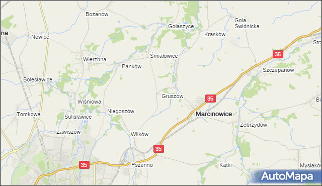 mapa Gruszów gmina Marcinowice, Gruszów gmina Marcinowice na mapie Targeo