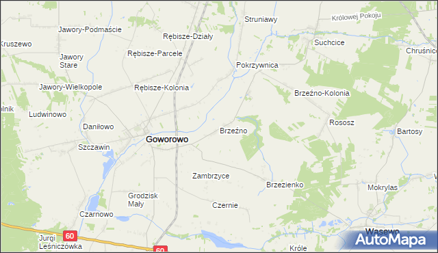 mapa Brzeźno gmina Goworowo, Brzeźno gmina Goworowo na mapie Targeo