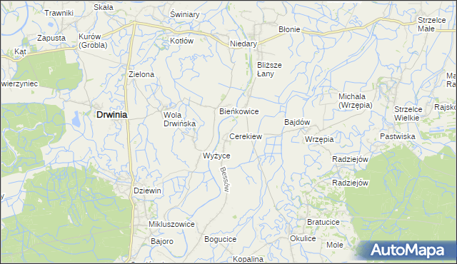 mapa Cerekiew gmina Bochnia, Cerekiew gmina Bochnia na mapie Targeo
