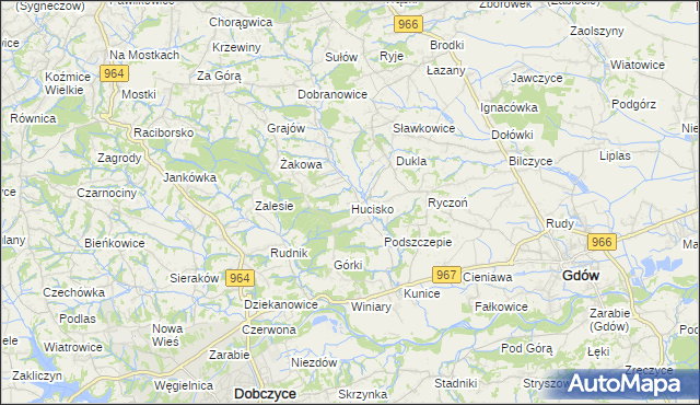 mapa Hucisko gmina Gdów, Hucisko gmina Gdów na mapie Targeo