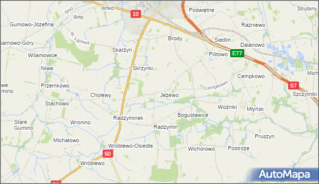 mapa Jeżewo gmina Płońsk, Jeżewo gmina Płońsk na mapie Targeo