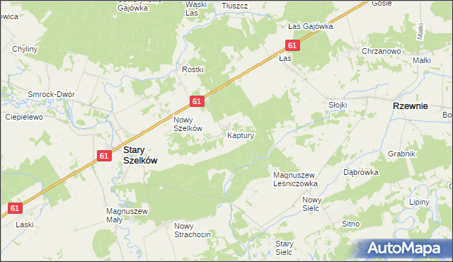 mapa Kaptury gmina Szelków, Kaptury gmina Szelków na mapie Targeo