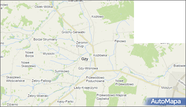 mapa Kozłówka gmina Gzy, Kozłówka gmina Gzy na mapie Targeo