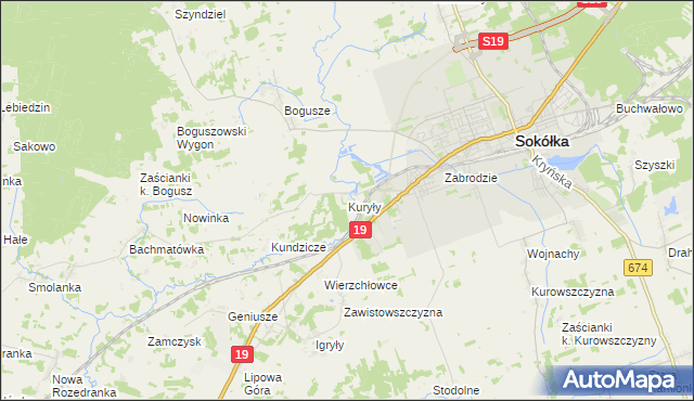 mapa Kuryły gmina Sokółka, Kuryły gmina Sokółka na mapie Targeo