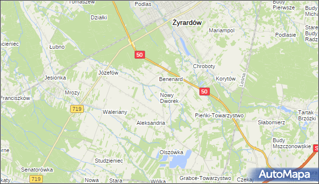 mapa Nowy Dworek gmina Mszczonów, Nowy Dworek gmina Mszczonów na mapie Targeo