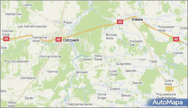 mapa Nowy Świat gmina Klwów, Nowy Świat gmina Klwów na mapie Targeo