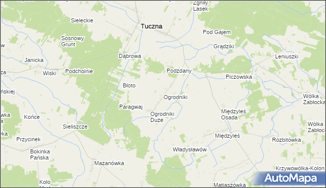 mapa Ogrodniki gmina Tuczna, Ogrodniki gmina Tuczna na mapie Targeo
