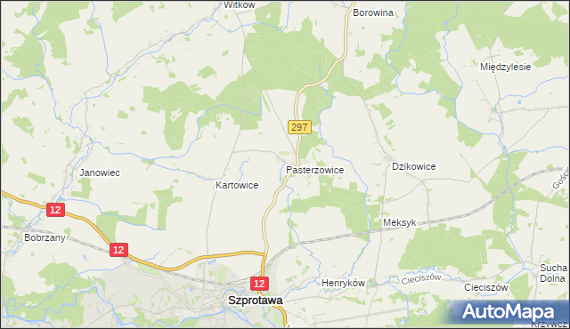 mapa Pasterzowice, Pasterzowice na mapie Targeo