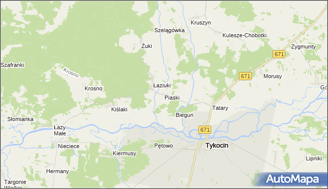mapa Piaski gmina Tykocin, Piaski gmina Tykocin na mapie Targeo