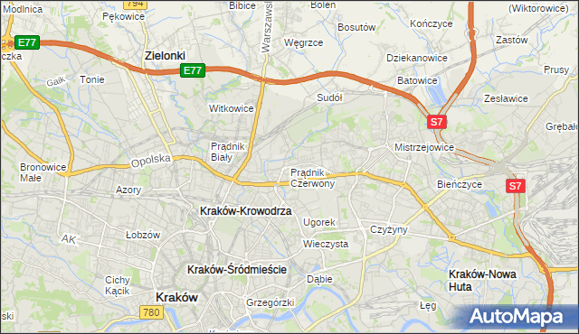 mapa Prądnik Czerwony, Prądnik Czerwony na mapie Targeo