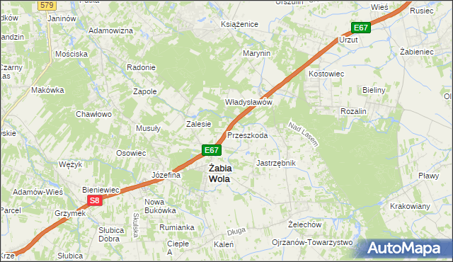 mapa Przeszkoda gmina Żabia Wola, Przeszkoda gmina Żabia Wola na mapie Targeo