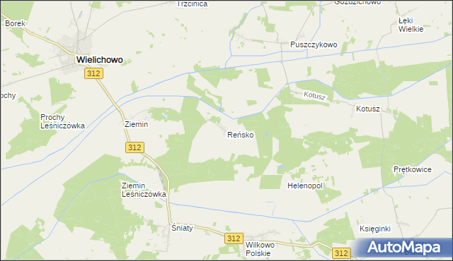 mapa Reńsko gmina Wielichowo, Reńsko gmina Wielichowo na mapie Targeo