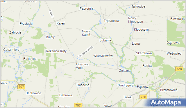 mapa Władysławów gmina Sadkowice, Władysławów gmina Sadkowice na mapie Targeo