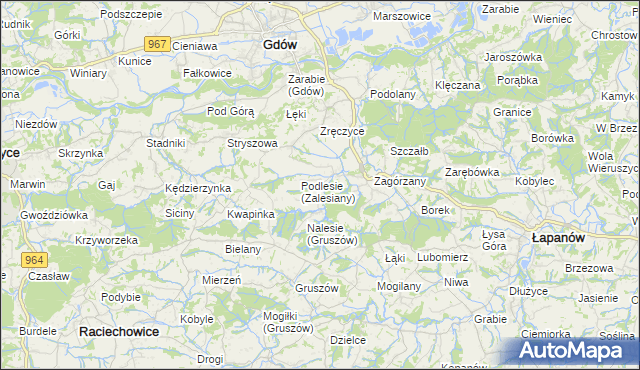 mapa Zalesiany gmina Gdów, Zalesiany gmina Gdów na mapie Targeo