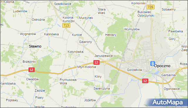 mapa Januszewice gmina Opoczno, Januszewice gmina Opoczno na mapie Targeo