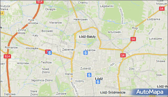 mapa Julianów gmina Łódź, Julianów gmina Łódź na mapie Targeo