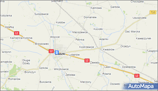 mapa Kostrzewice, Kostrzewice na mapie Targeo