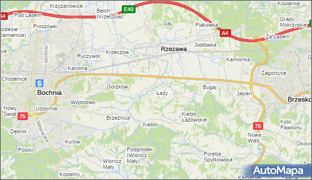 mapa Łazy gmina Rzezawa, Łazy gmina Rzezawa na mapie Targeo