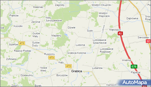 mapa Lubonia gmina Grabica, Lubonia gmina Grabica na mapie Targeo